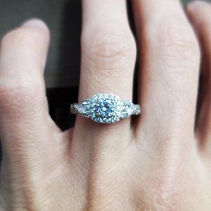 Size 7.25 Sterling Silver Fancy Layout Cubic Zirconia Ring